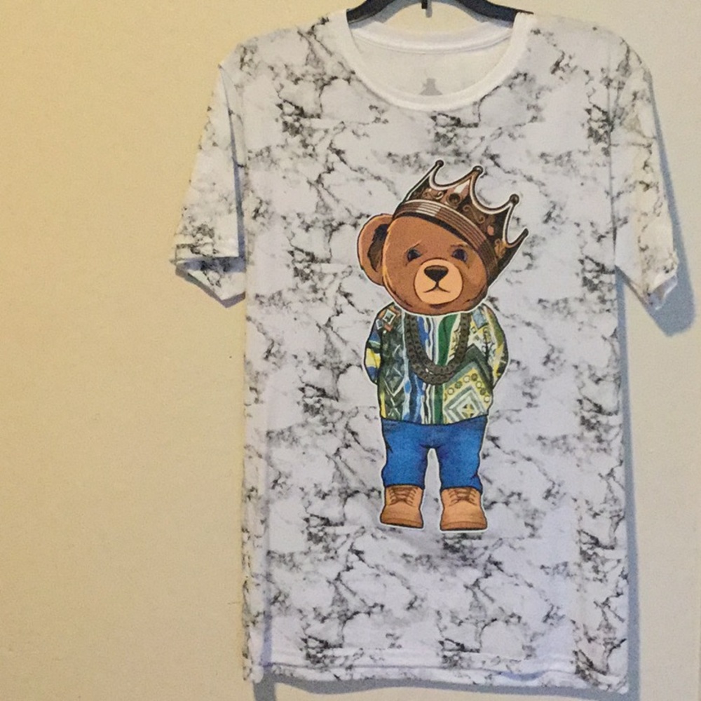 Young men bear tee.